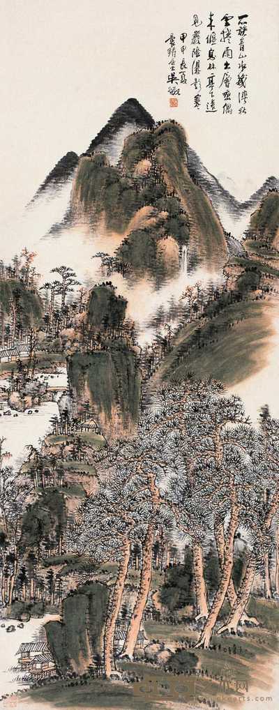吴徵 甲申（1944年）作 秋云层峦图 轴 120×47cm